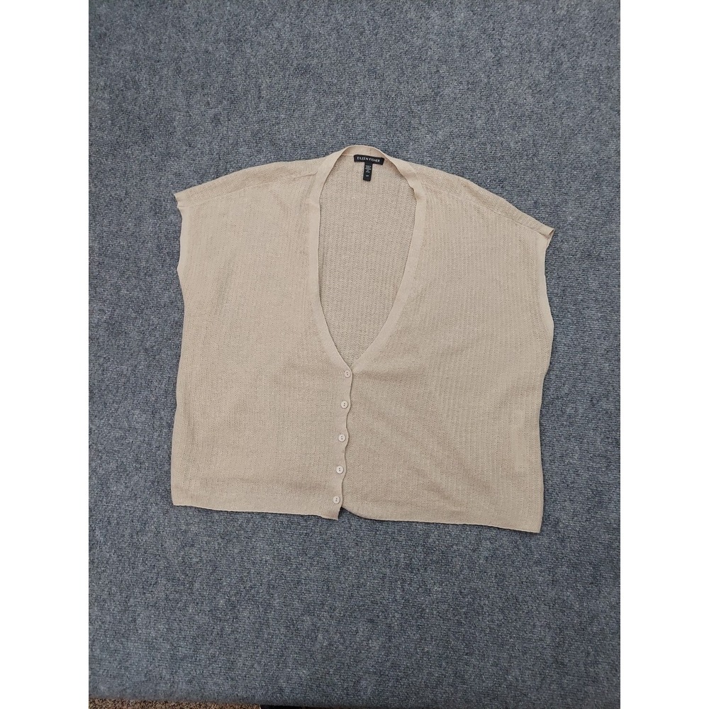 Eileen Fisher Sweater Vest Small Beige Sleeveless Organic Linen Cotton Light